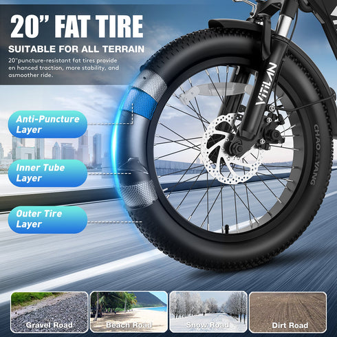 Vitilane U3 Full Suspension Foldable Fat Tire Bicicletta elettrica GARANZIA ITALIANA